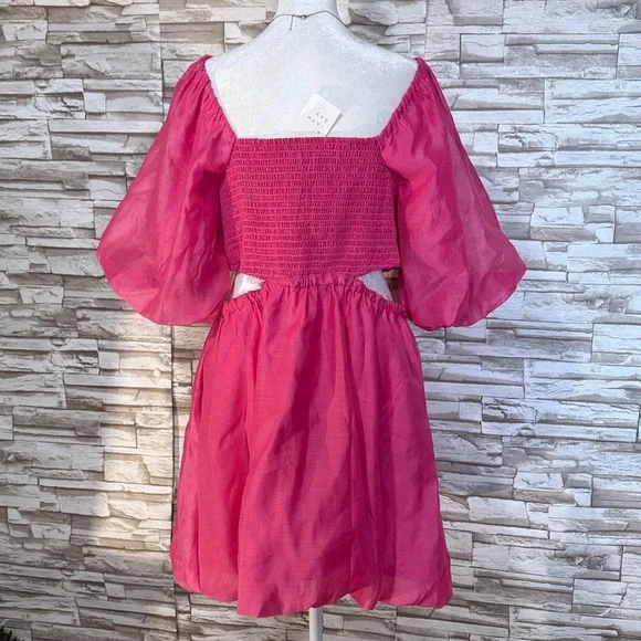 A New Day Puff Short Sleeve Cut Out Bubble A-Line Dress BARBIE PINK - Picture 5 of 13
